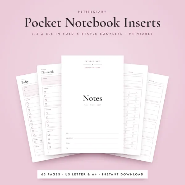 Pocket Notebook Inserts 3.5 x 5.5 (undated)