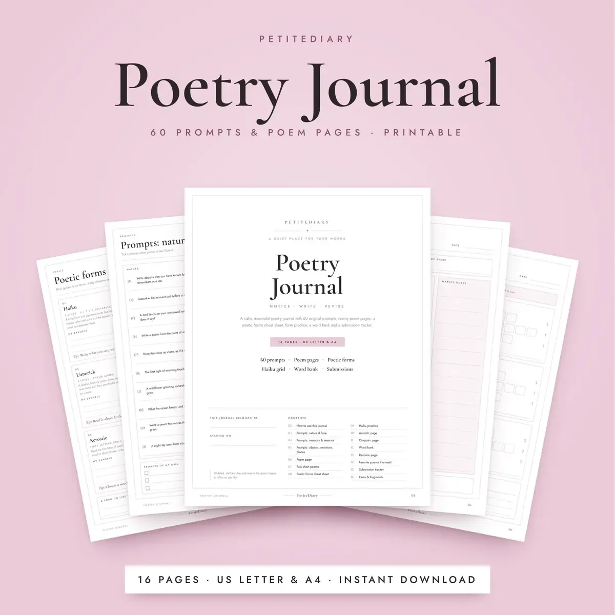Poetry Journal with 60 Prompts
