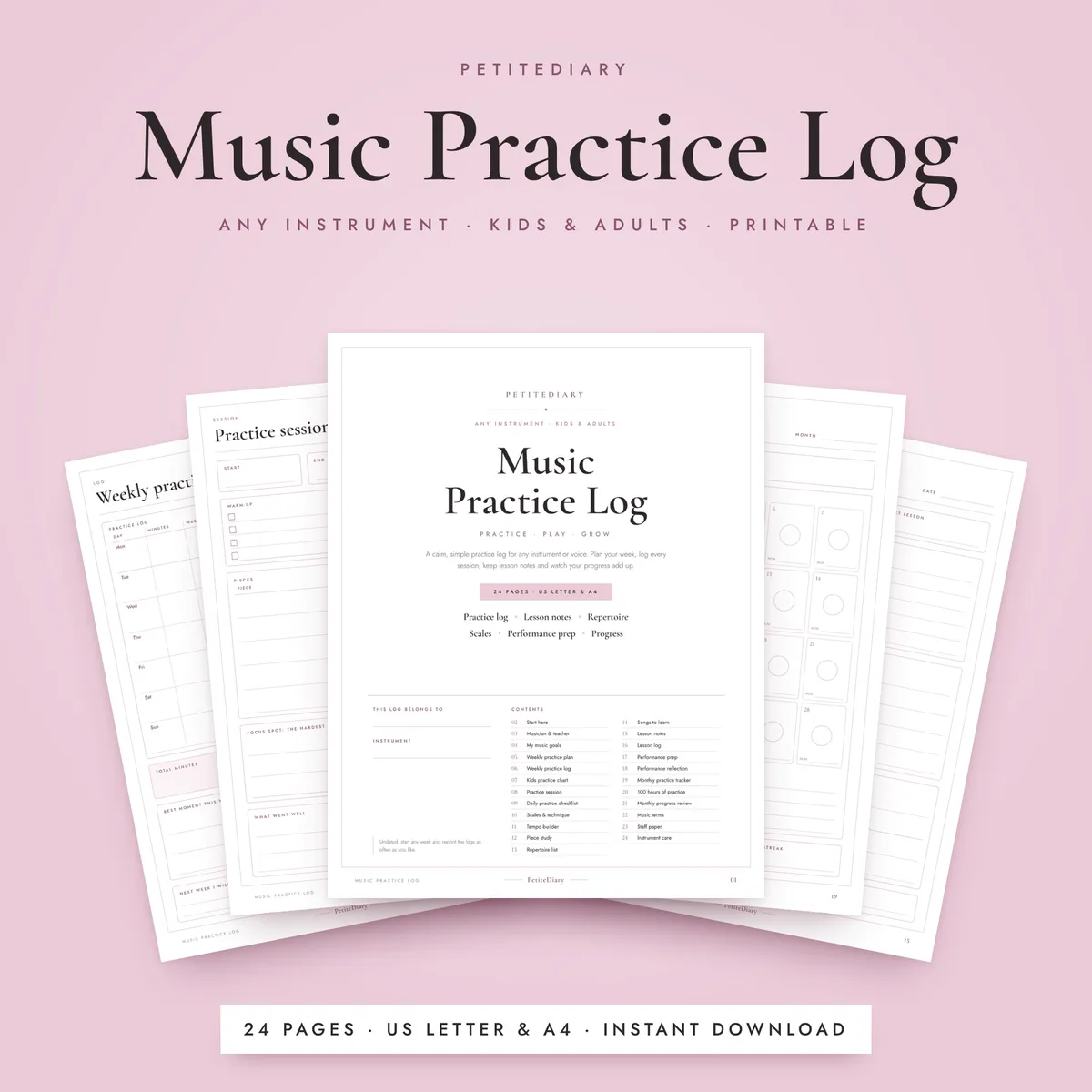 Practice Log for Music Lessons