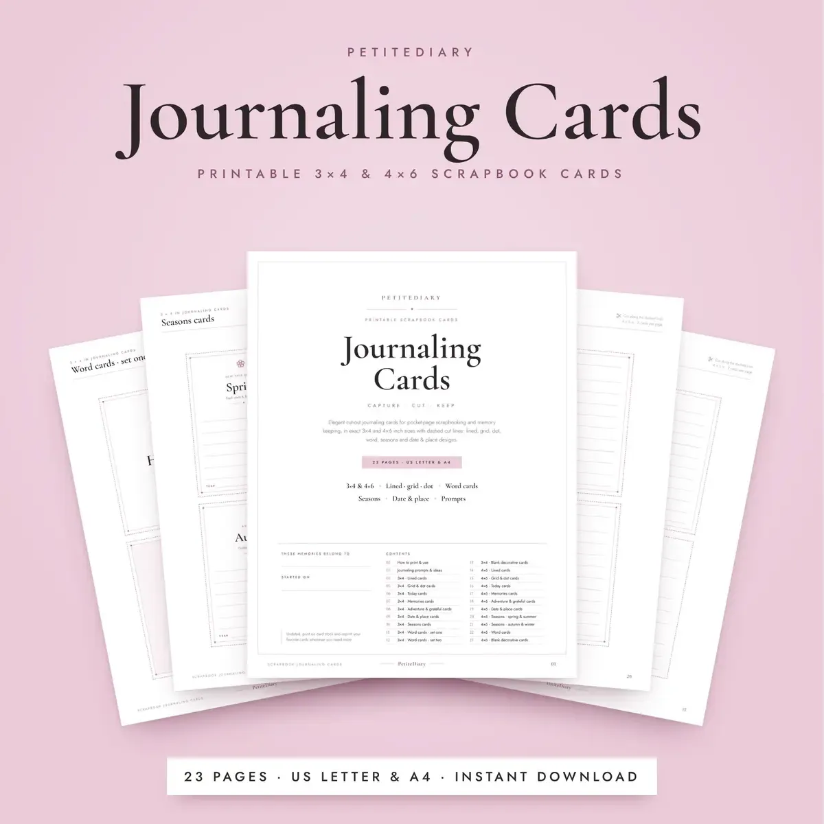 Journaling Cards 3x4 and 4x6 with Cut Lines