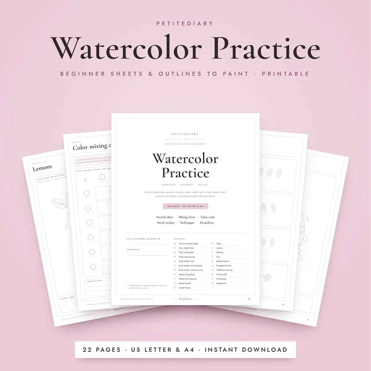 Watercolor Practice Sheets for Beginners