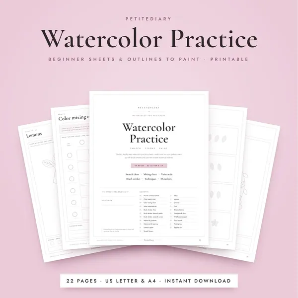 Watercolor Practice Sheets for Beginners