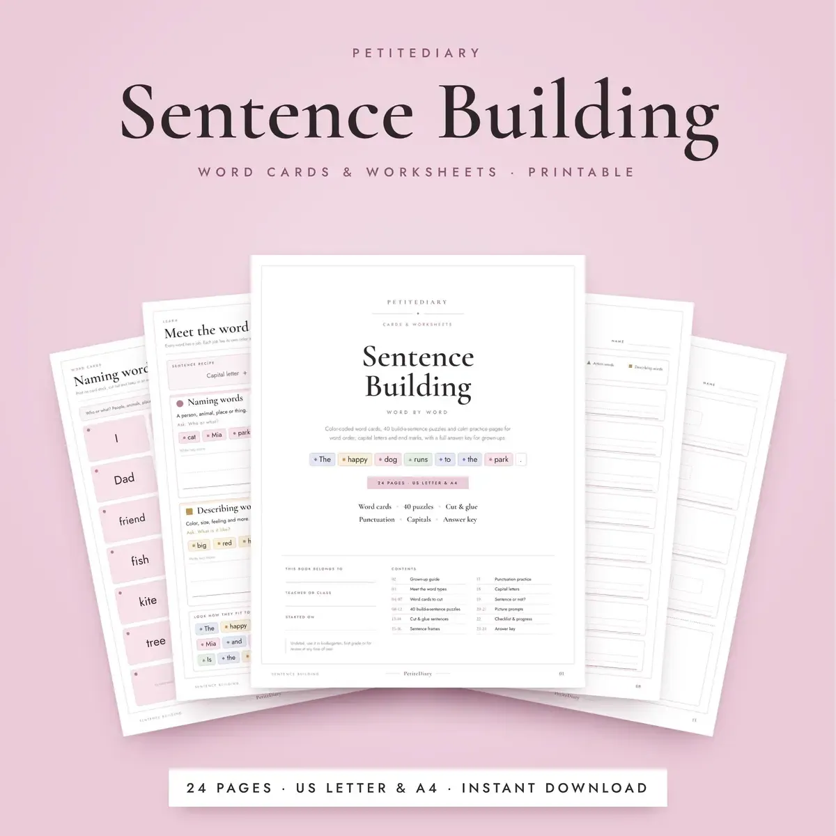 Sentence Building Worksheets and Word Cards
