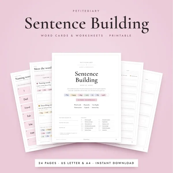 Sentence Building Worksheets and Word Cards