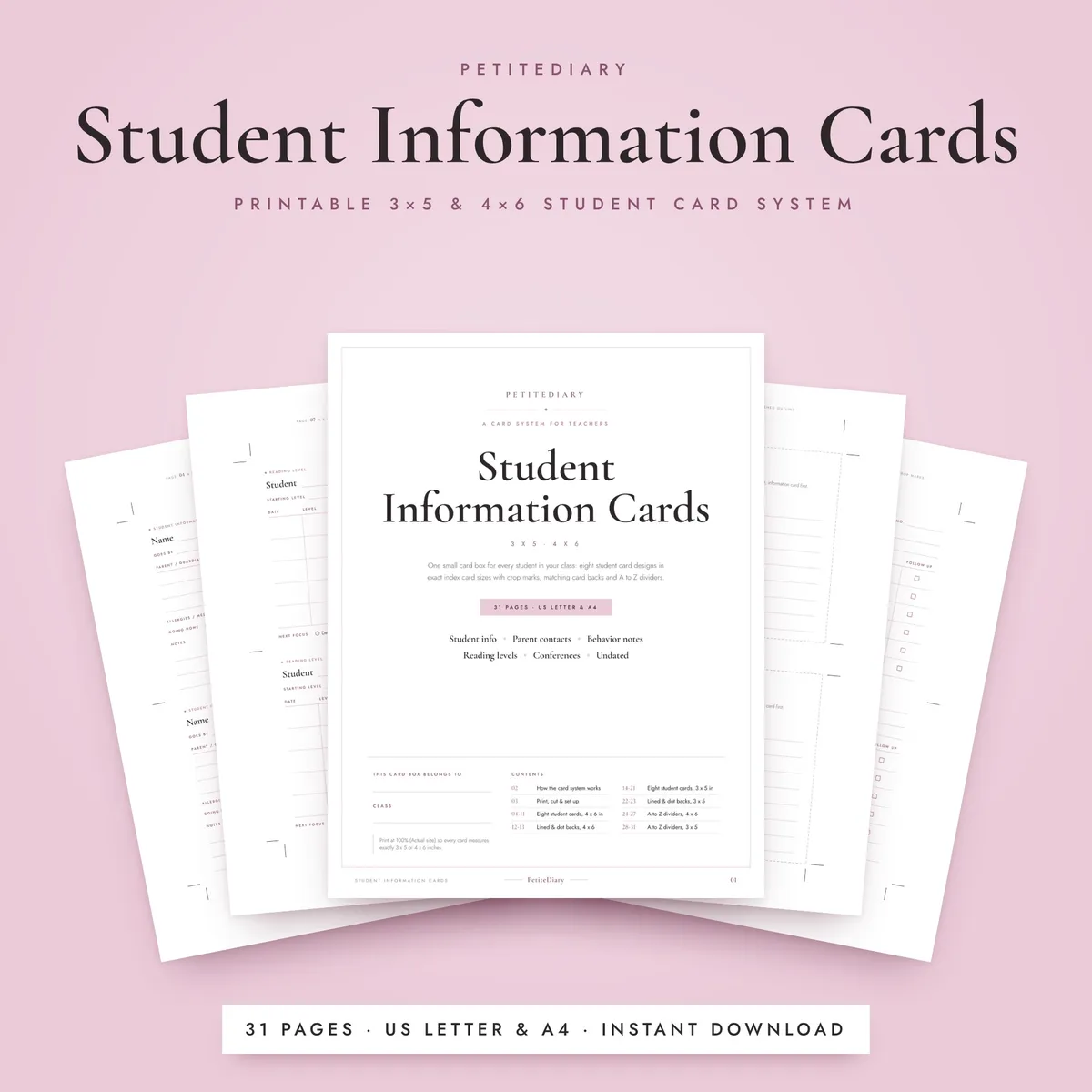 Student Information Cards 3x5 & 4x6