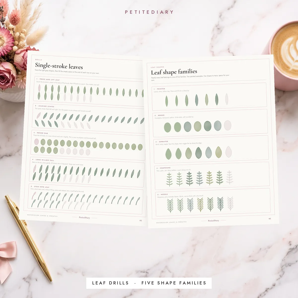 Watercolor Leaves & Wreaths Practice Sheets, image 5