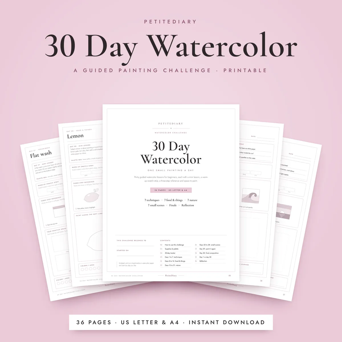 30 Day Watercolor Challenge Practice Sheets
