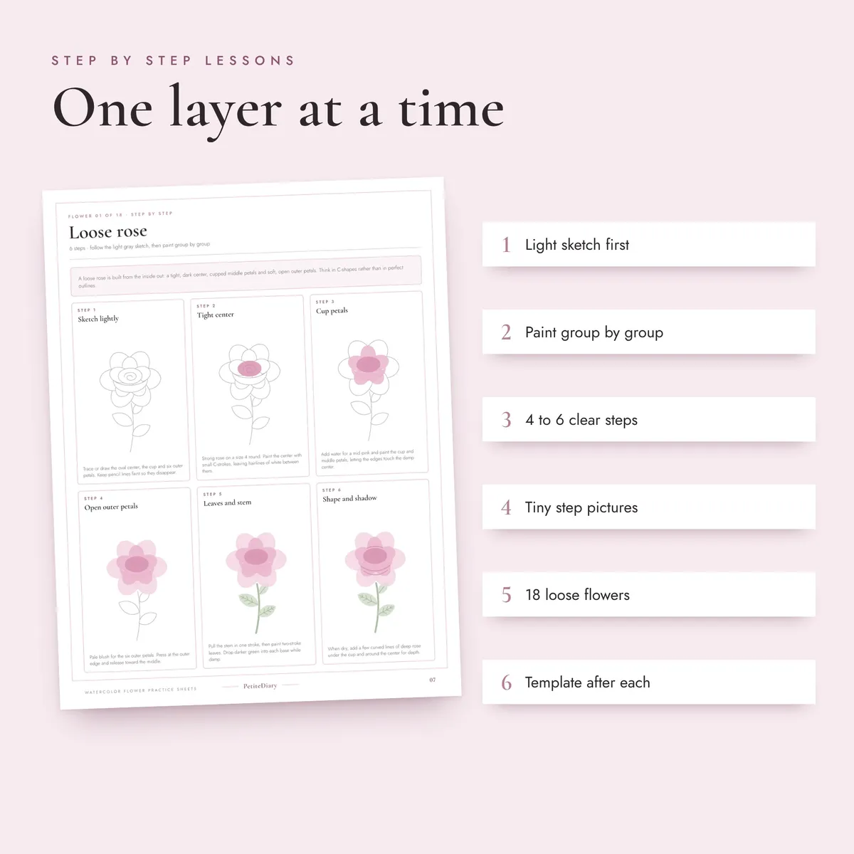 Watercolor Flower Practice Sheets (step by step), image 3