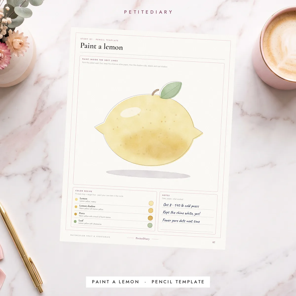 Watercolor Fruit & Vegetables Practice Sheets, image 3