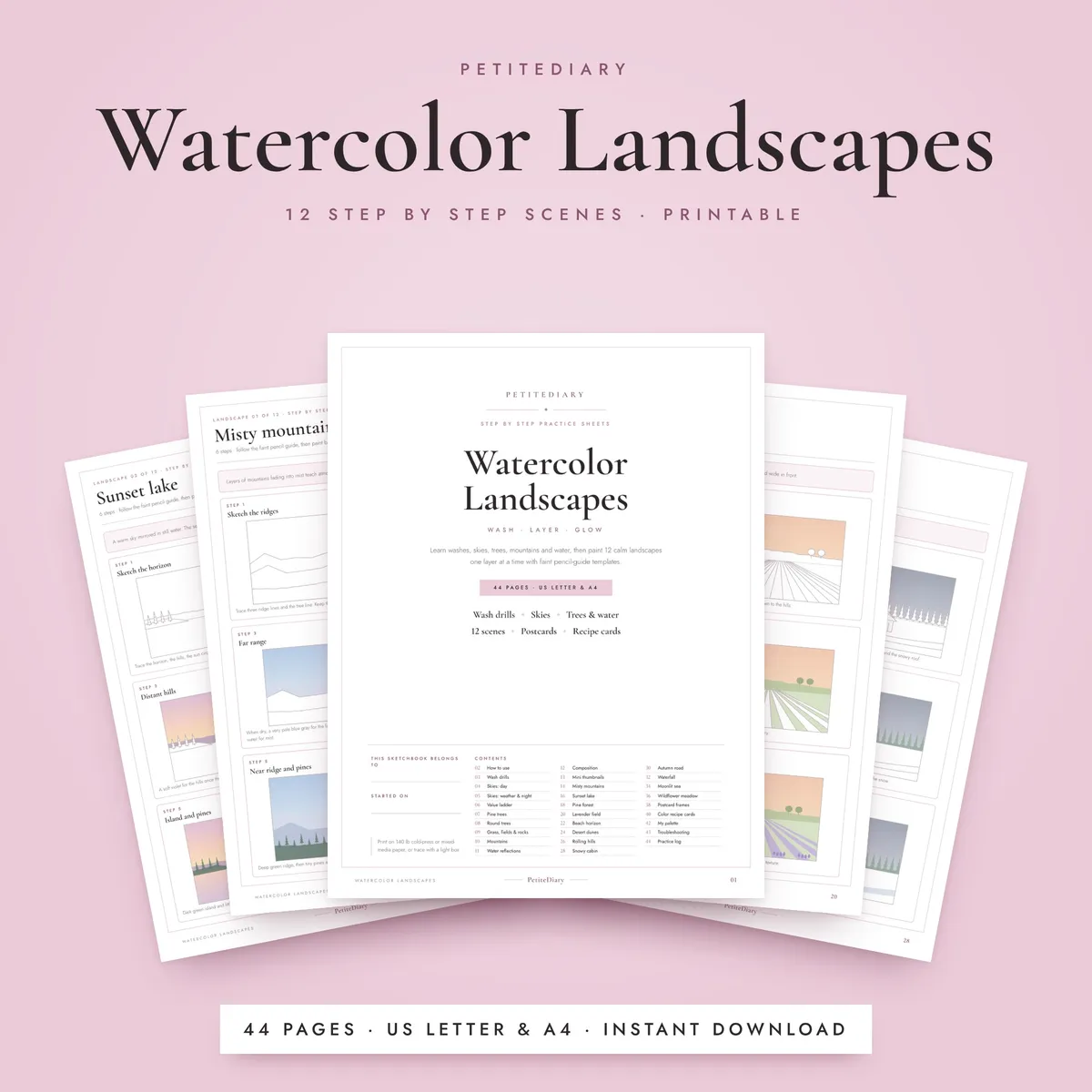 Watercolor Landscape Practice Sheets