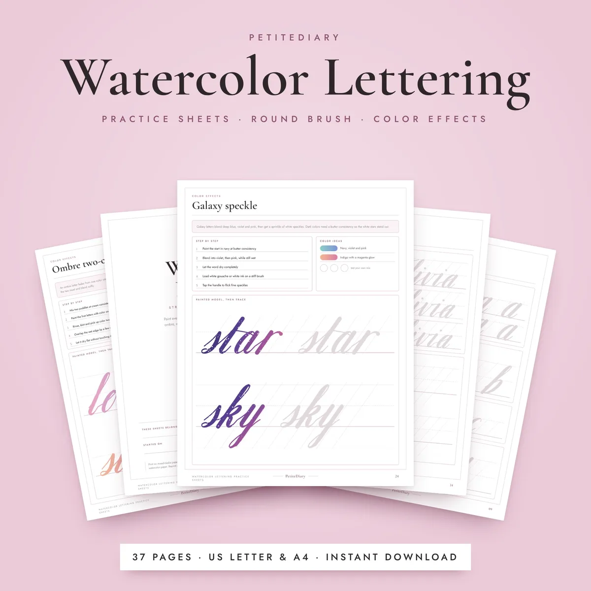 Watercolor Lettering Practice Sheets