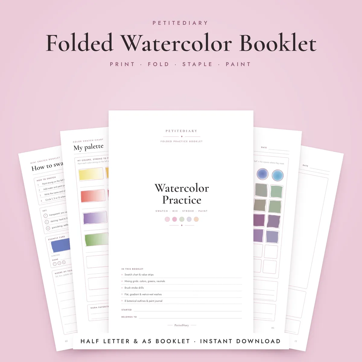 Folded Watercolor Practice Booklet