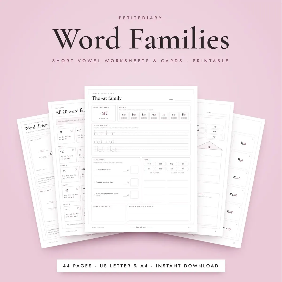 Word Families Worksheets and Cards